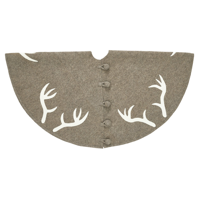 Gray Wool Felt Christmas Tree Skirt with Antler Design
