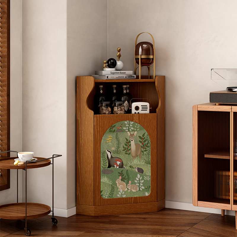 Multi-functional corner cabinet with art pattern, Brown