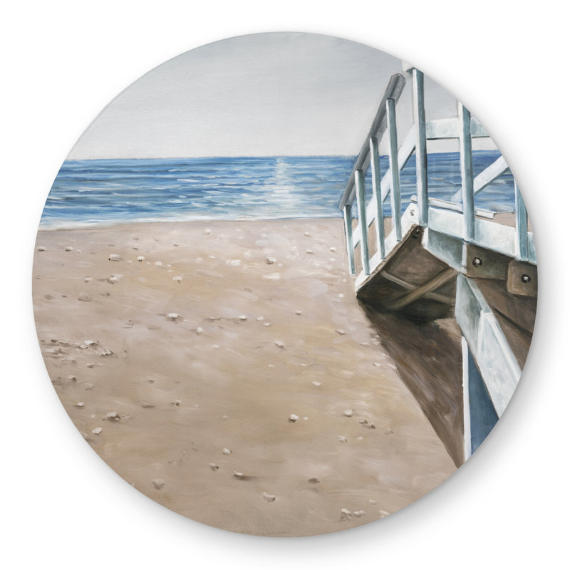 Soft seaside landscape Blue American round outdoor rug | Decor