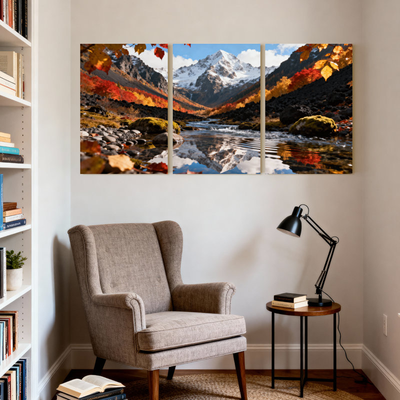 Ensemble de 3 impressions d'art sur toile, paysages d'automne et montagnes, H 30 po x l 60 po