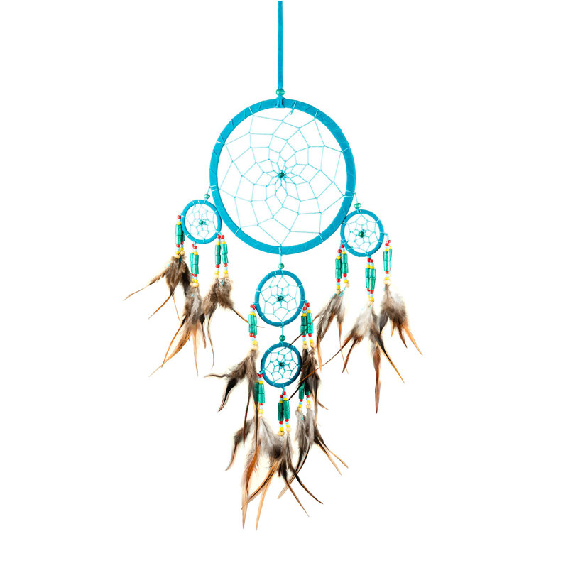Mandala attrape-rêves avec plumes, Turquoise