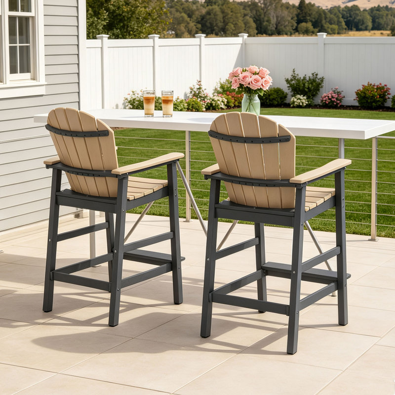 Tabouret de bar en PEHD Adirondack, Noir gris
