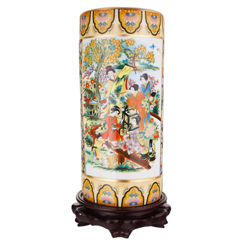  18" Satsuma Style Painted Porcelain Umbrella Stand
