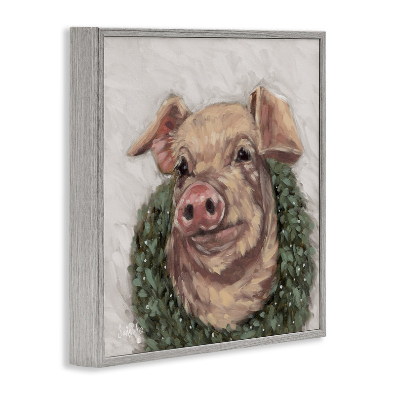 Cochon avec couronne de vacances, estampe numérique encadrée par Sara G Designs, Estampe numérique Farmhouse
