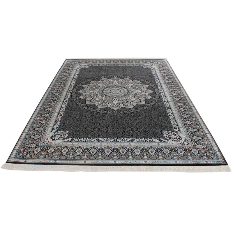 Tapis turc noir et ivoire Antep, Rectangle 6 pi 7 po x 9 pi 6 po