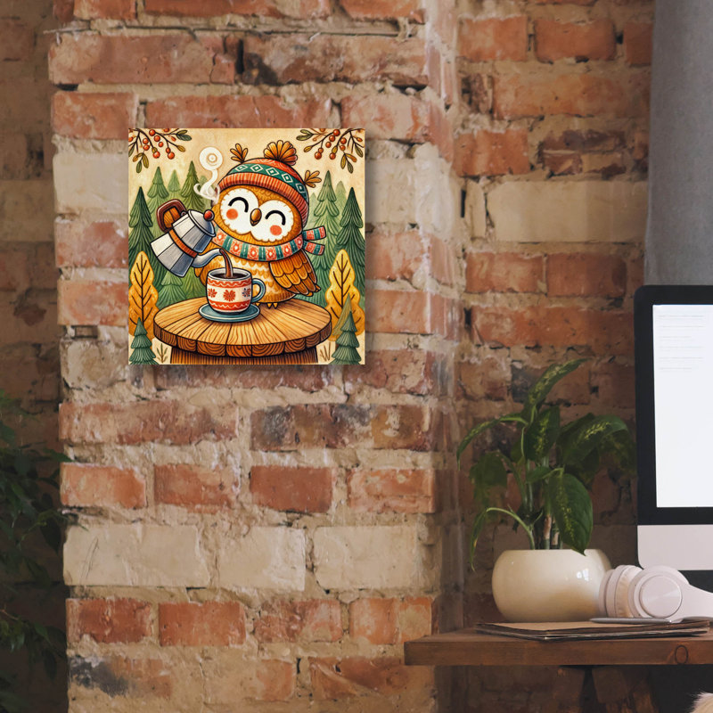 Toile épique Graffiti «Owl and Coffee 2» par Rey Klimt, 26 po x 26 po, H 12 po x l 12 po x P 0,75 po