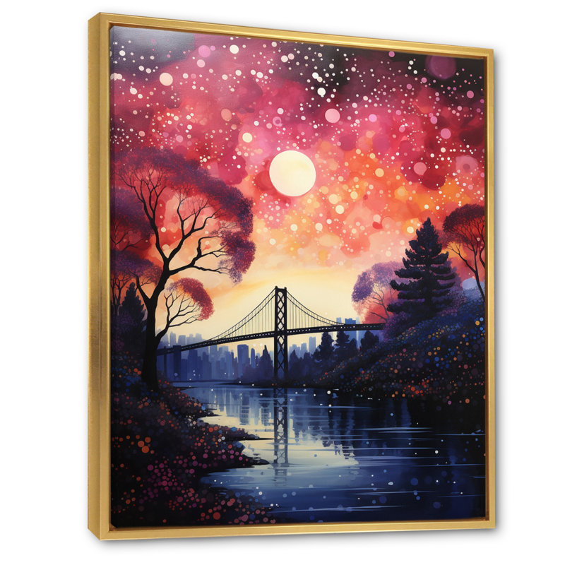 Pont rose Arnots, point de passage lumineux, H 20 po x l 12 po x P 1 po, Cadre flottant doré