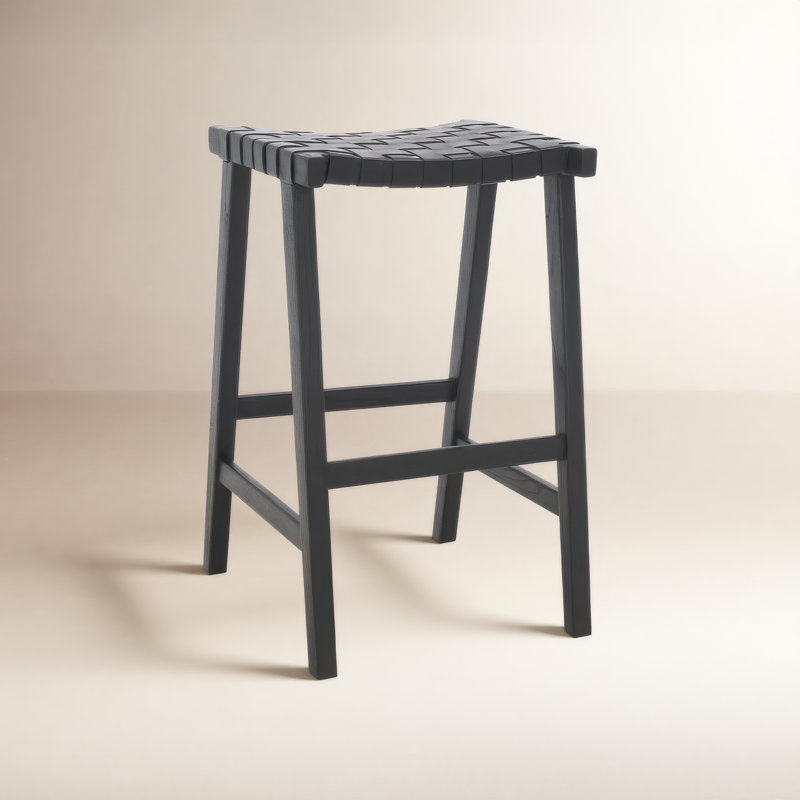 Alston Counter Stool with Solid Wood Frame, Bar Stool (30” Seat Height), Black, Black
