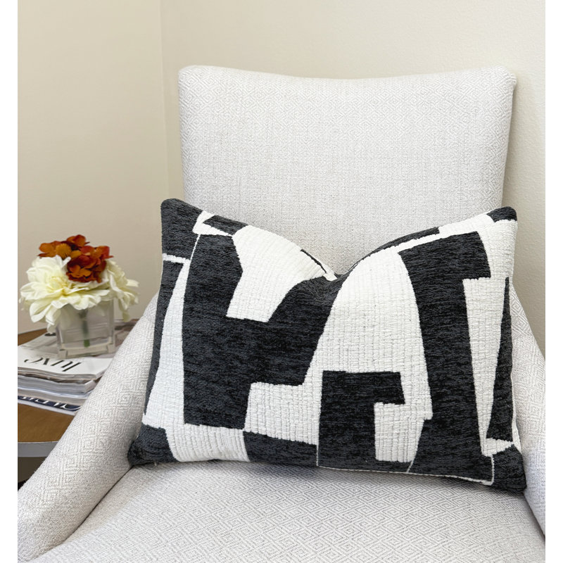 Housse de coussin graphique en chenille, Gris, Carré 22 po