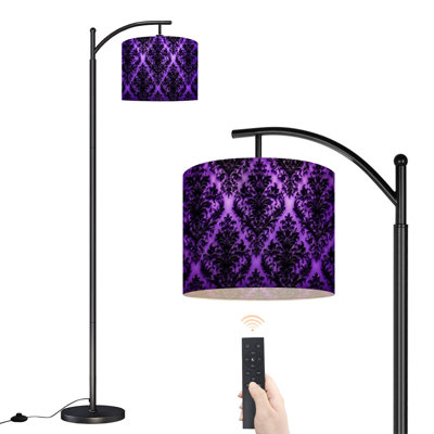 PeeNoke Arc Floor Lamp Royal vintage Gothic dark purple black Royal vintage Tall Modern Standing Lamp LED Adjustable Linen Lampshade 3 Color Temperatures