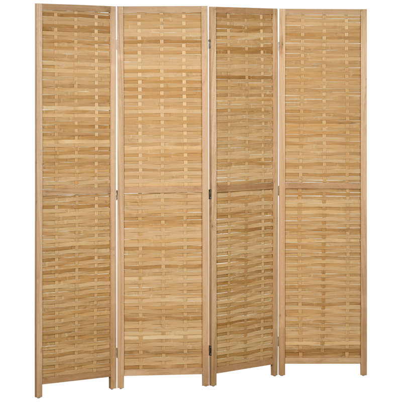 4 Panel Room Divider, Natural Wood
