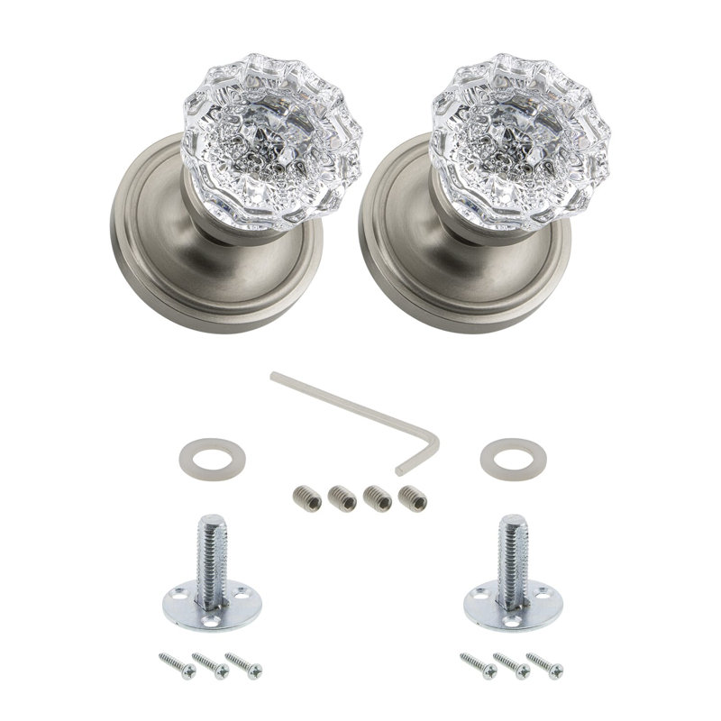 Classic Rosette with Crystal Door Knob, Satin Nickel