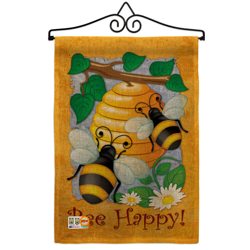 Drapeau de jardin en toile de jute 19 x 13 po Haisley Bee Happy