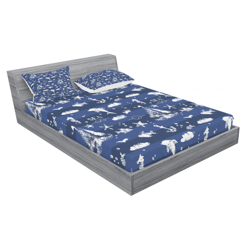 Microfiber Sheet Set, Queen Sheet Set with 2 Pillowcases, Navy/White Marine 3