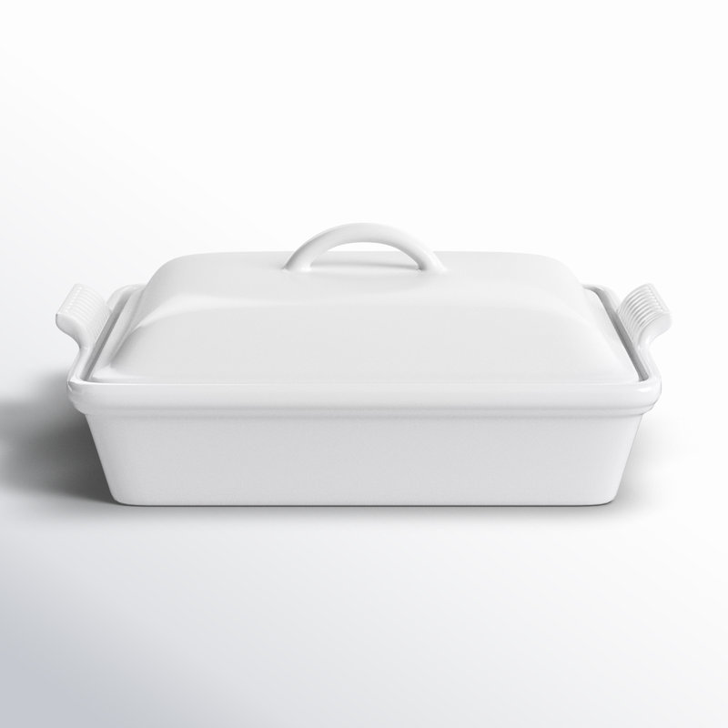 White Stoneware Non-Stick Rectangular Casserole with Lid
