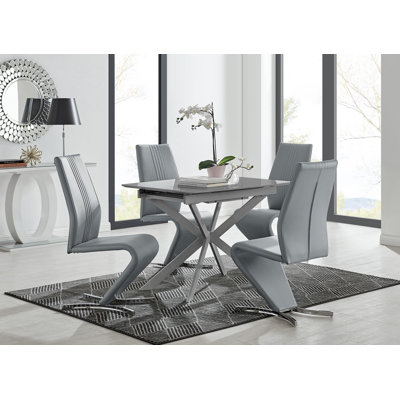 Lira 100Cm Grey Metal Extending Dining Table & 4 Grey Willow Chairs