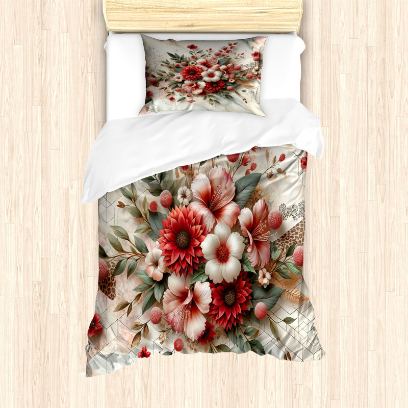 Flowers Duvet Cover, Twin Duvet Cover + 1 Standard Shams