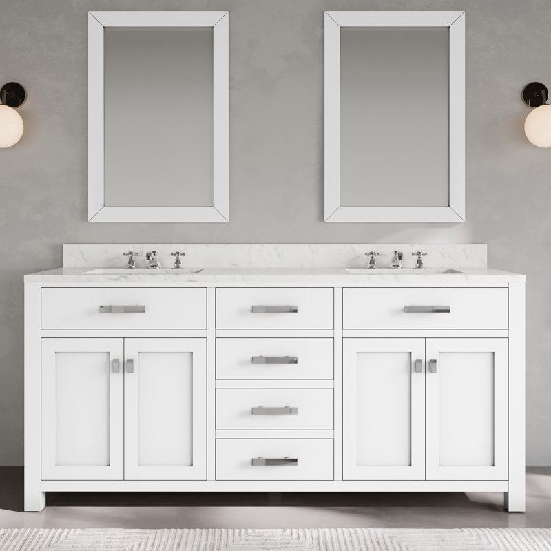 Minnetrista Bathroom Vanity with Marble Top, White, Chrome