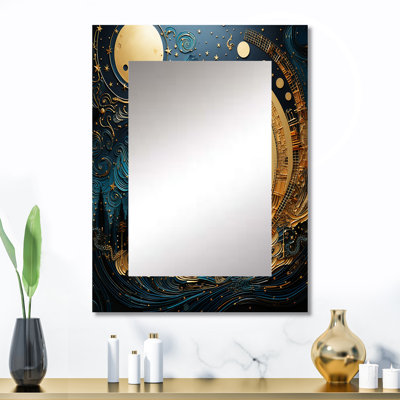 Moon Moon and Gold Cerulean Cycle Dreams I - miroir décoratif lune, miroir mural bleu, impression sur métal