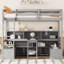 Lit mezzanine simple avec tablettes de rangement-111782782