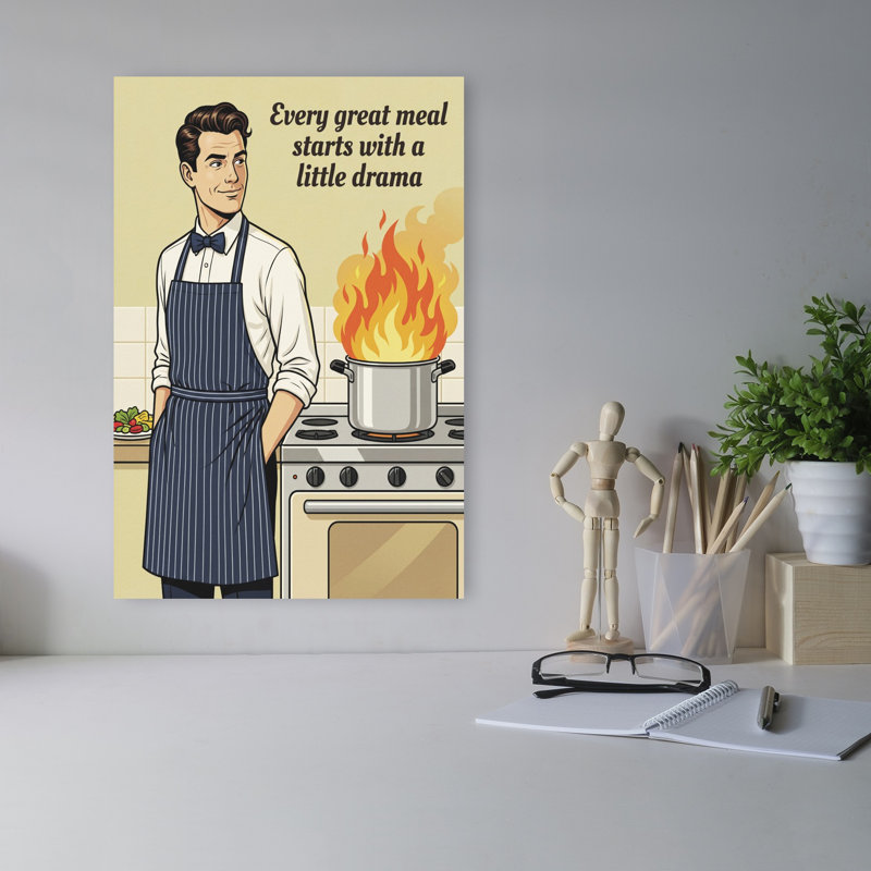 Art dramatique rétro, chef cuisinier, 18" H x 12" W