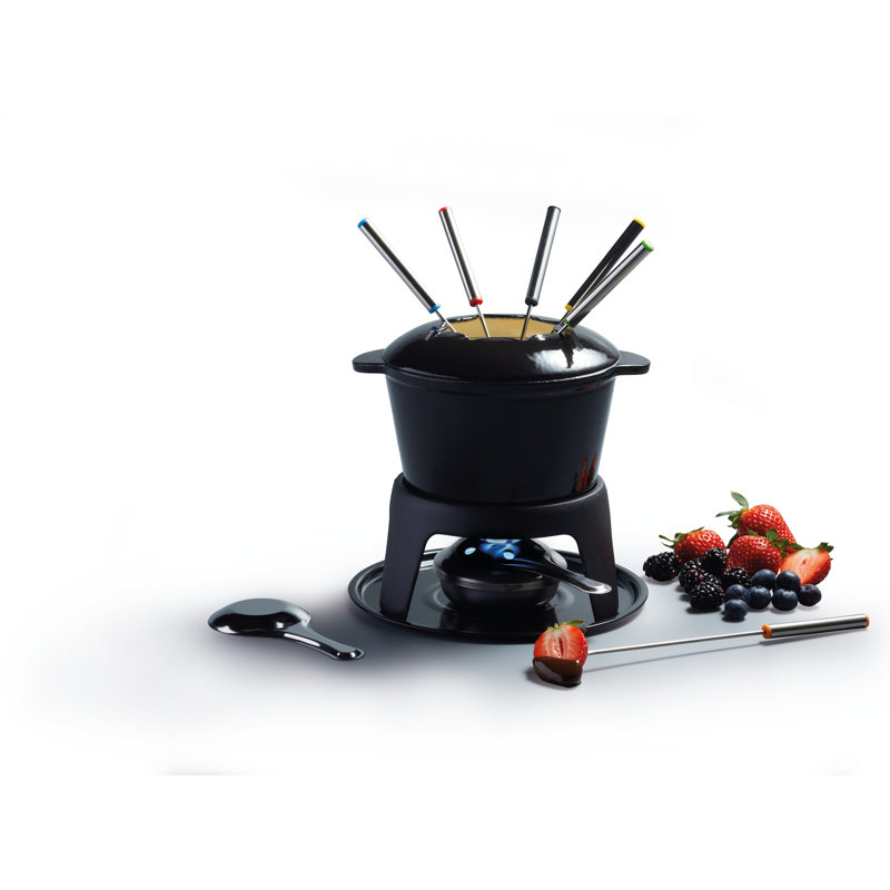 MasterClass Cast Iron Enamelled Fondue Set, Black