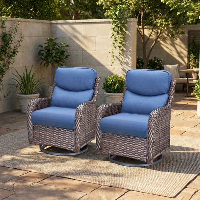 Smile 2 - Person Outdoor Seating Group PE Wicker Swivel Glider Chair With Cushions