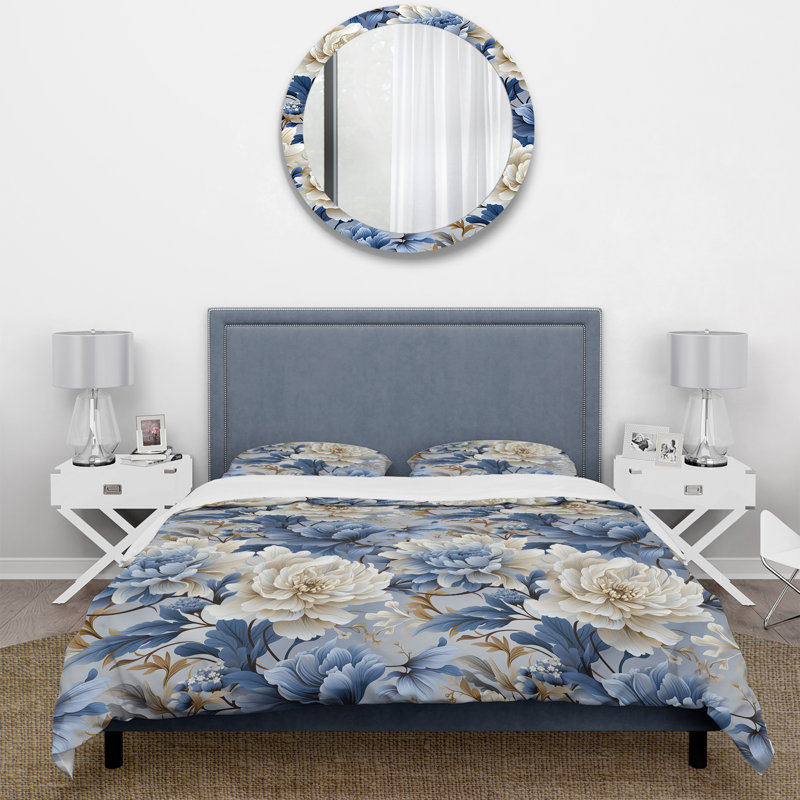 Ensemble de housse de couette à motif floral Misty Whispers Moody, Housse de couette simple + 1 taie décorative stan