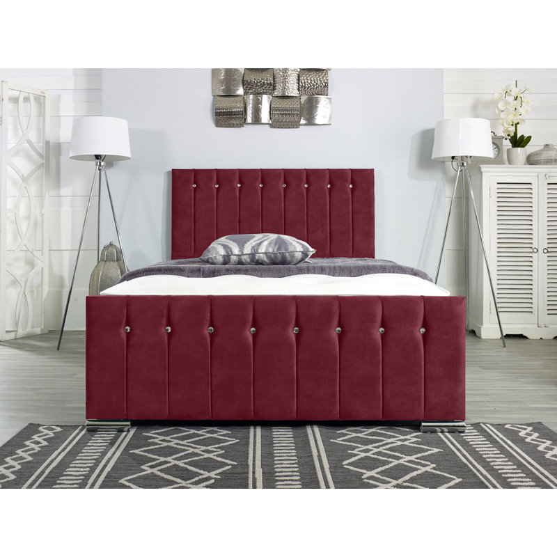 Fausley Upholstered Bed Frame, European Double (140 x 200cm), Maroon