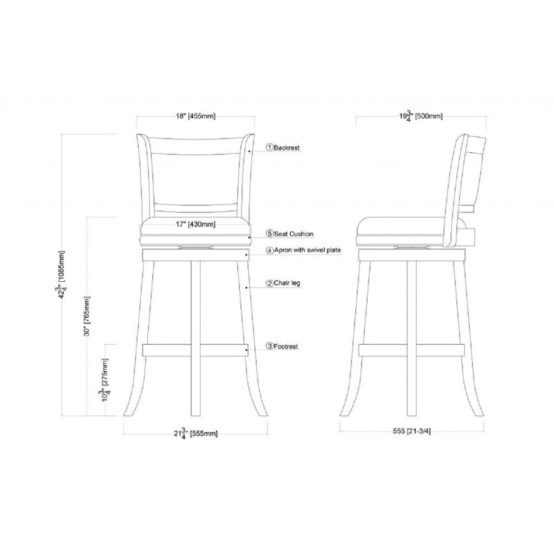 Comptoir pivotant, bar et très grand tabouret en bois Analuz, Tabouret de bar (siège d'une hauteur de 30 po), Brun clair