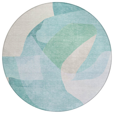 Machine Washable Indoor/Outdoor Xhevrie Seafoam Rug