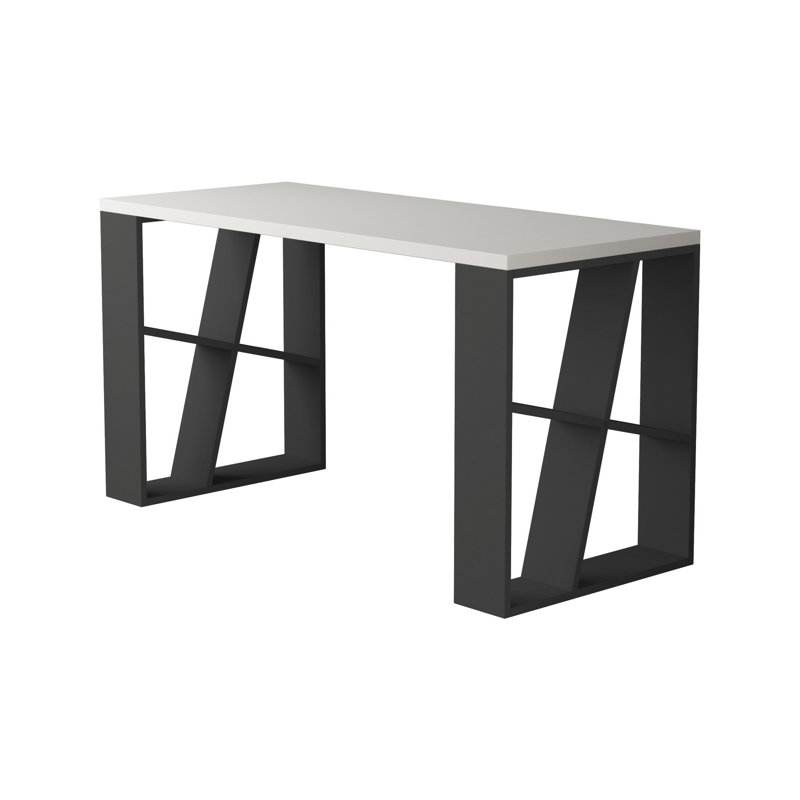 Modern Study Desk, White & Anthracite, 55.1 x 29.5 x 23.6 inches | 100% Melamine Coated Particle Board, 1.0 in Upper Table Thickness, 0.7 in Legs Thickness | Stylish & Functional for Home Office or Study Space