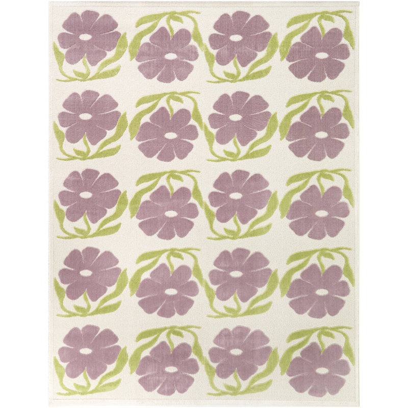 Tapis floral lilas / vert Junho, 7 pi 10 po x 10 pi