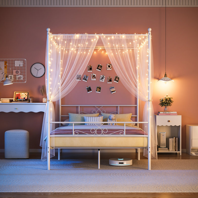 Alex-Jay Metal Canopy Bed, Full / Double, White
