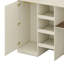 Lit mezzanine en bois avec garde-robe intégré, bureau, tablettes de rangement et tiroirs-391042433