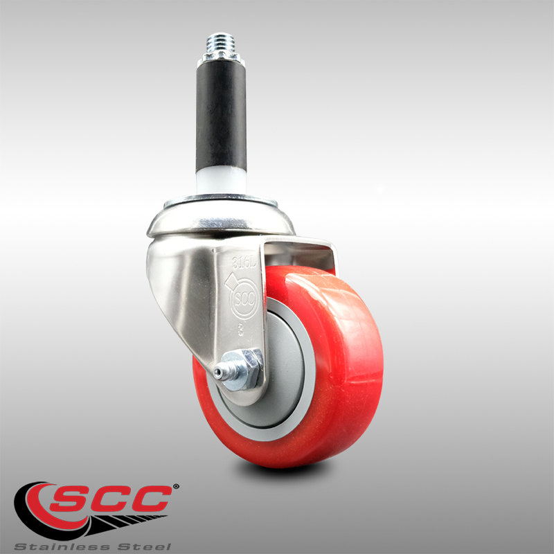 Roue extensible pivotante en polyuréthane 316SS, Rouge