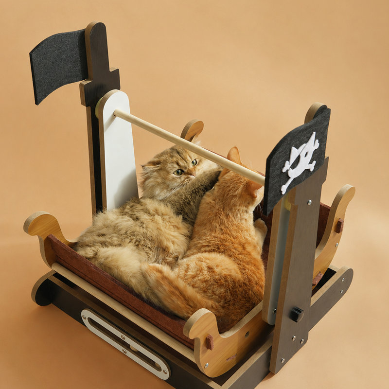  Lit pour chat 22 '' H Pirate Ship, coque berçante, conception berçante douce, 22" H x 17.3" W x 17.1" D
