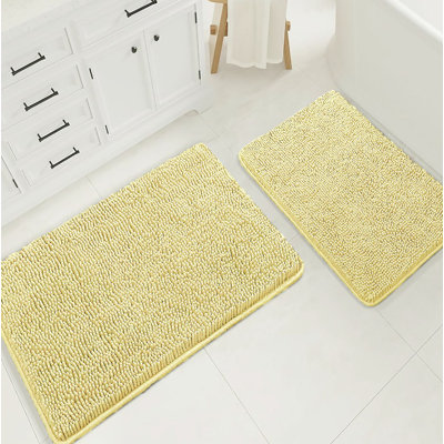 Ensemble de 2 tapis de salle de bain en chenille douce et moelleuse jaune