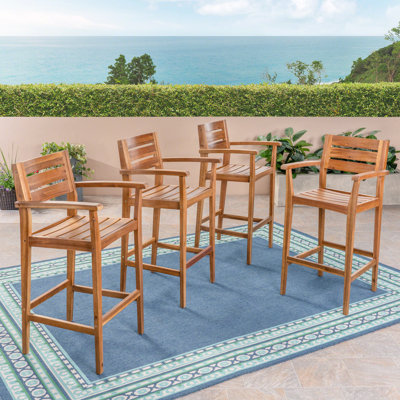 Farjand Rustic 30" Teak Patio Bar Stool by Red Barrel Studio