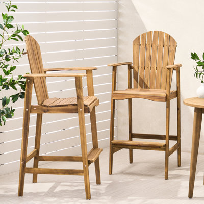 Outdoor Wood Of 2 In Natural Stained Finish Ideal For Garden And Indoor Decor With High Seat Slat - Back Spaces Hand Crafted Details