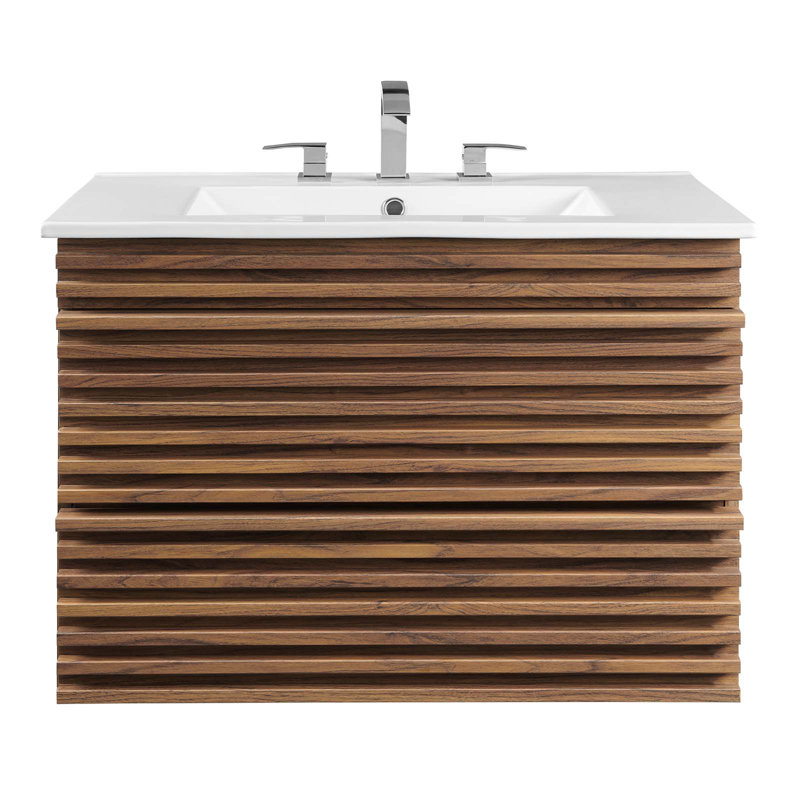 Crawley 30" Wall-Mount Bathroom Vanity, White, Walnut