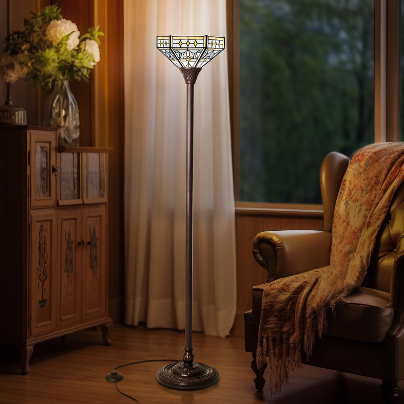 Tiffany Torchiere Floor Lamp Mission Hexagon Virgin Style Stained Glass Torch Standing Light