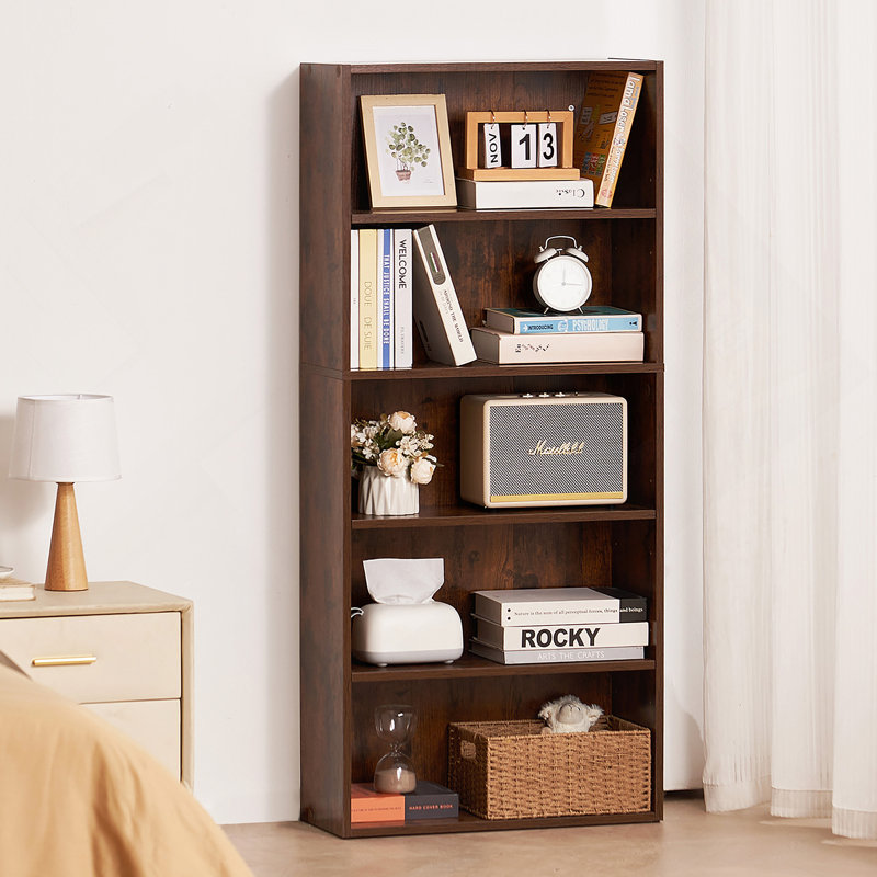 5 Tiers Narrow Bookshelf, 53 In Wooden Open Bookcase With Height-Adjustable Shelf, Freestanding Tall Display Storage Floor Bookcase Bookshelf For Library, Bedroom, Living Room, Office, Brown