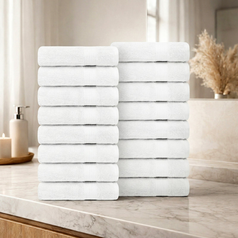 Como Bath Towel Set 100% Cotton Super Soft and Absorbent, White, Bath Towels - 16 Pack