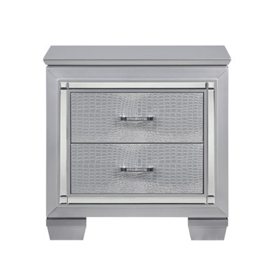 Glamorous Nightstand with LED Lighting and Faux Alligator Drawers