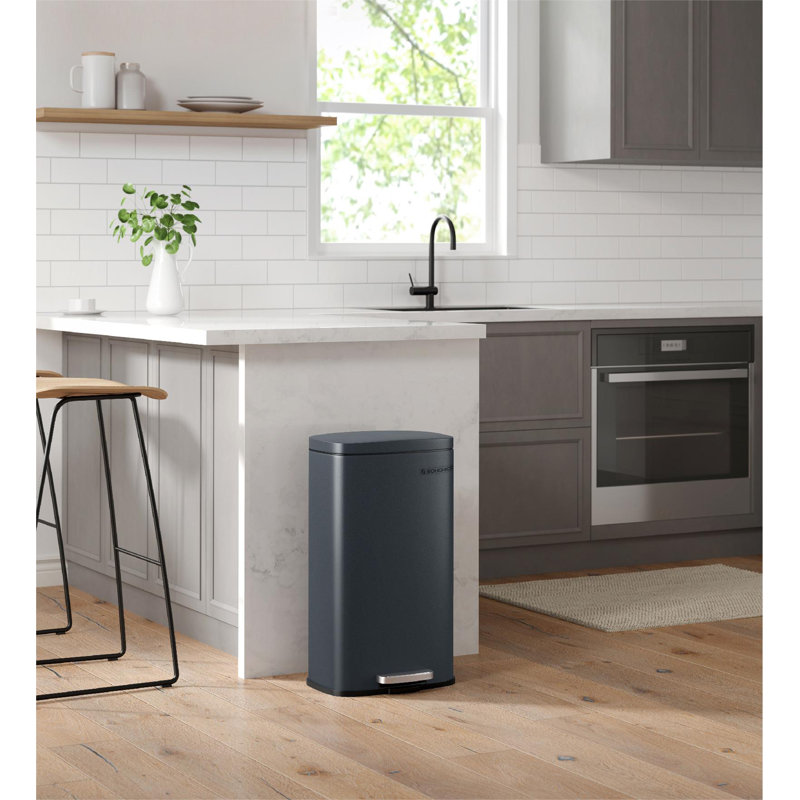 Steel Step On Kitchen Trash Can - 30L, Greenish Grey
