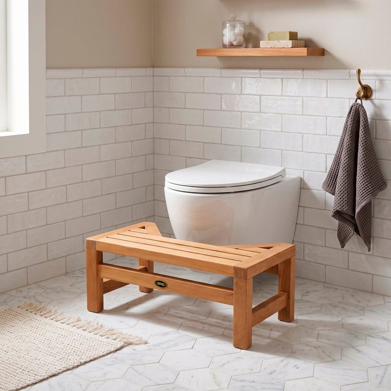 Tabouret de toilette en teck accroupi 10 po de hauteur x 20 po de largeur