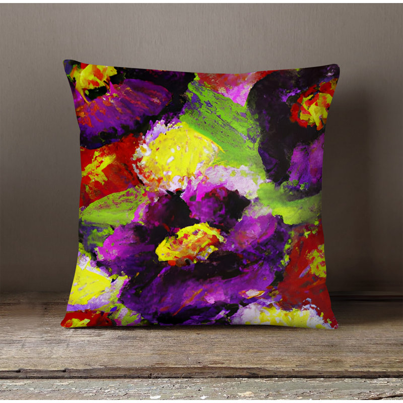 Throw Pillow With Insert, 20"H x 20"W, Green/Purple Floral/Abstract 3