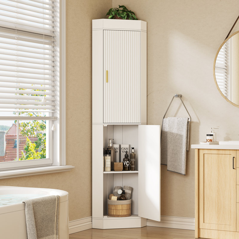 70.5’’ Tall Kitchen Pantry Cabinet With 2 Doors, Fluted Corner Cabinet For Kitchen, Dinning Room, Living Room, Bedroom, White