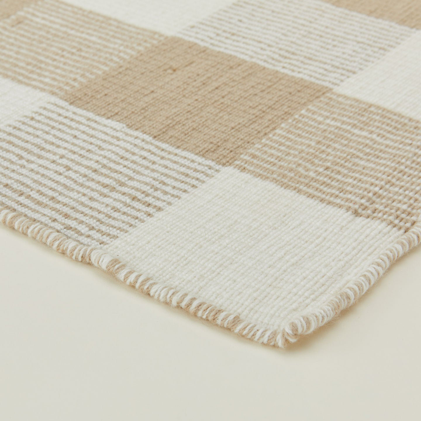 Simple Gingham Shag Wool Rug, Rectangle 8' x 10', Flax/Ivory